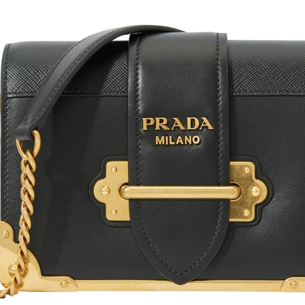 Brand New! RARE! Authenticated Prada CAHIER BAG Black and Gold Chain Bag. - Picture 5 of 16